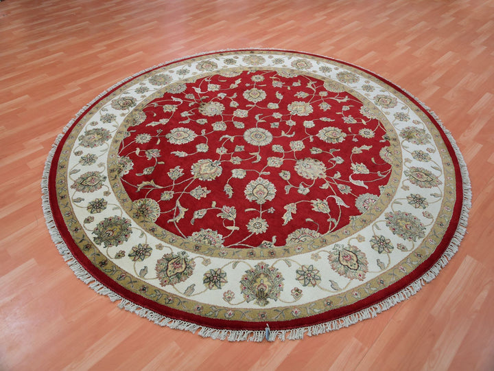8'1" x 8'2" New Hand Knotted Red Wool Round Oriental Rug - MOA10275359