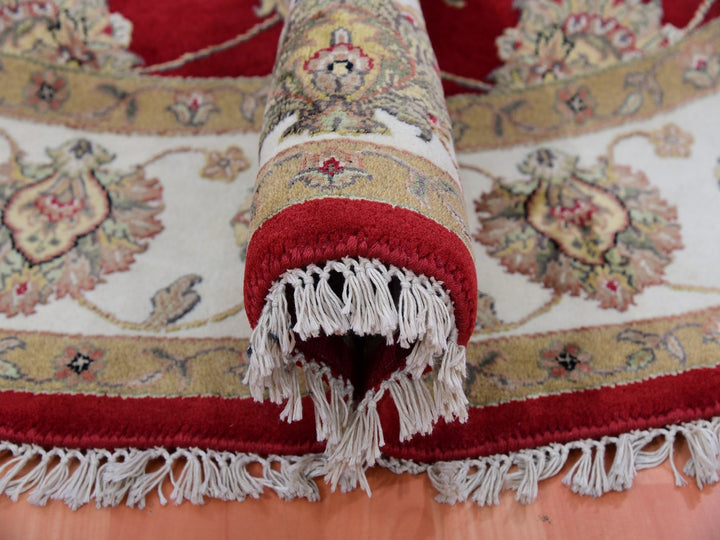 8'1" x 8'2" New Hand Knotted Red Wool Round Oriental Rug - MOA10275359