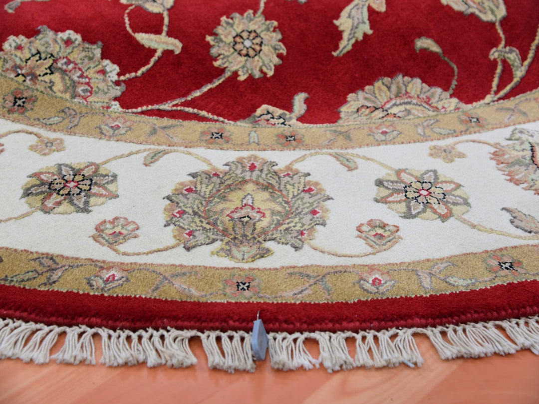 8'1" x 8'2" New Hand Knotted Red Wool Round Oriental Rug - MOA10275359