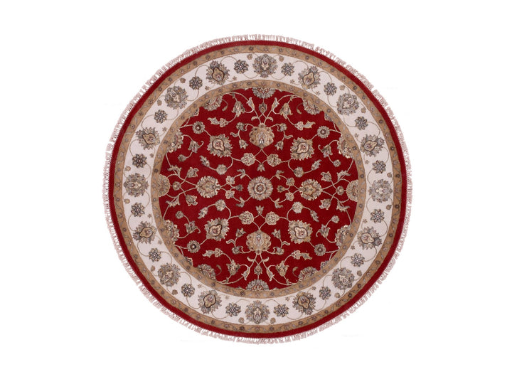 6'0" x 6'1" New Hand Knotted Red Wool Round Oriental Rug - MOA10275361