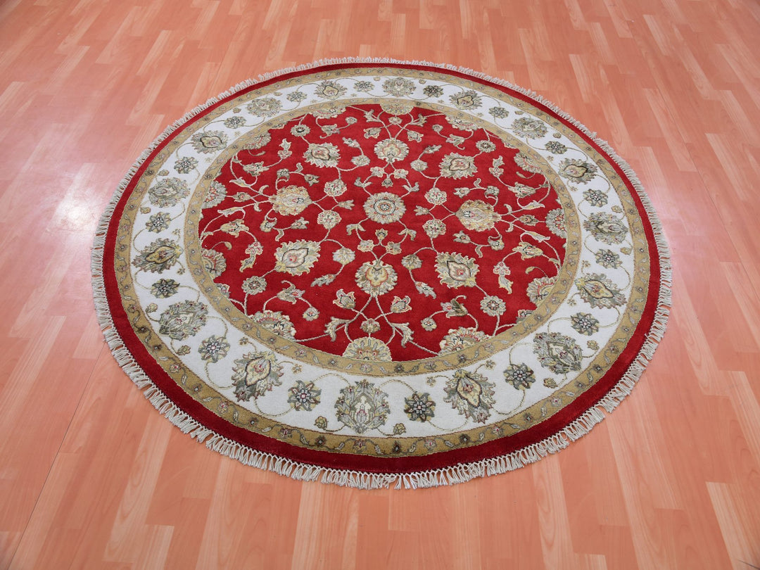 6'0" x 6'1" New Hand Knotted Red Wool Round Oriental Rug - MOA10275361