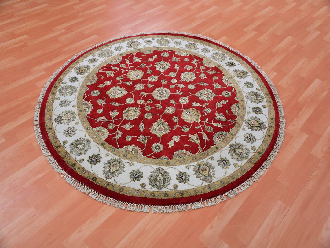 6'0" x 6'1" New Hand Knotted Red Wool Round Oriental Rug - MOA10275361