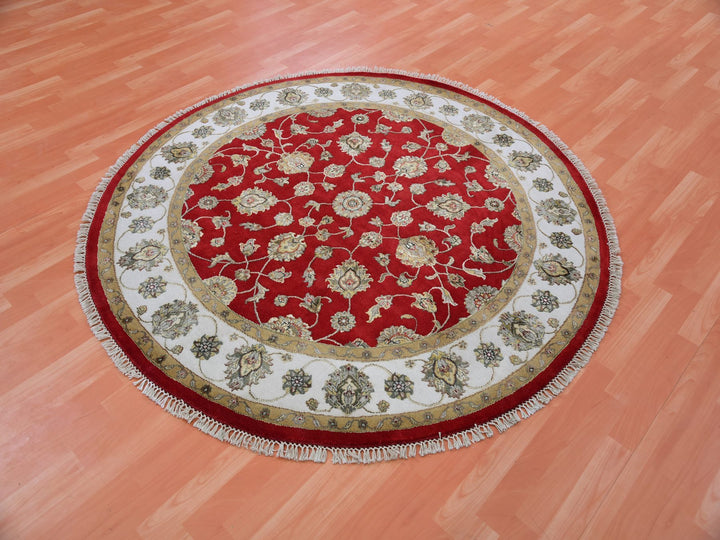 6'0" x 6'1" New Hand Knotted Red Wool Round Oriental Rug - MOA10275361