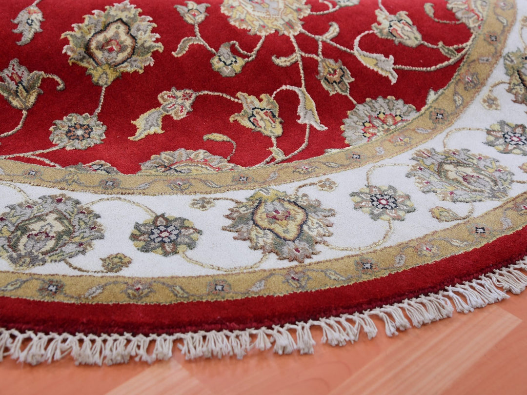 6'0" x 6'1" New Hand Knotted Red Wool Round Oriental Rug - MOA10275361