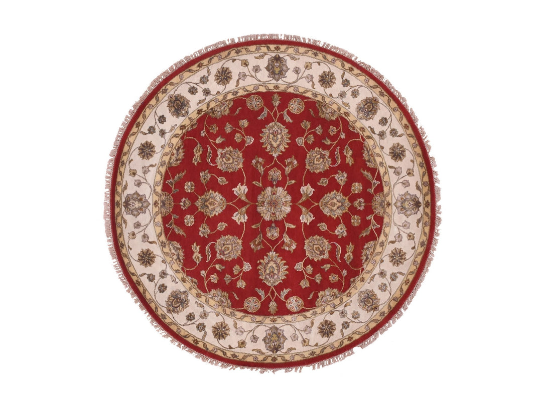 6'0" x 6'0" New Hand Knotted Red Wool Round Oriental Rug - MOA10275362