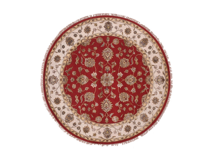 6'0" x 6'0" New Hand Knotted Red Wool Round Oriental Rug - MOA10275362