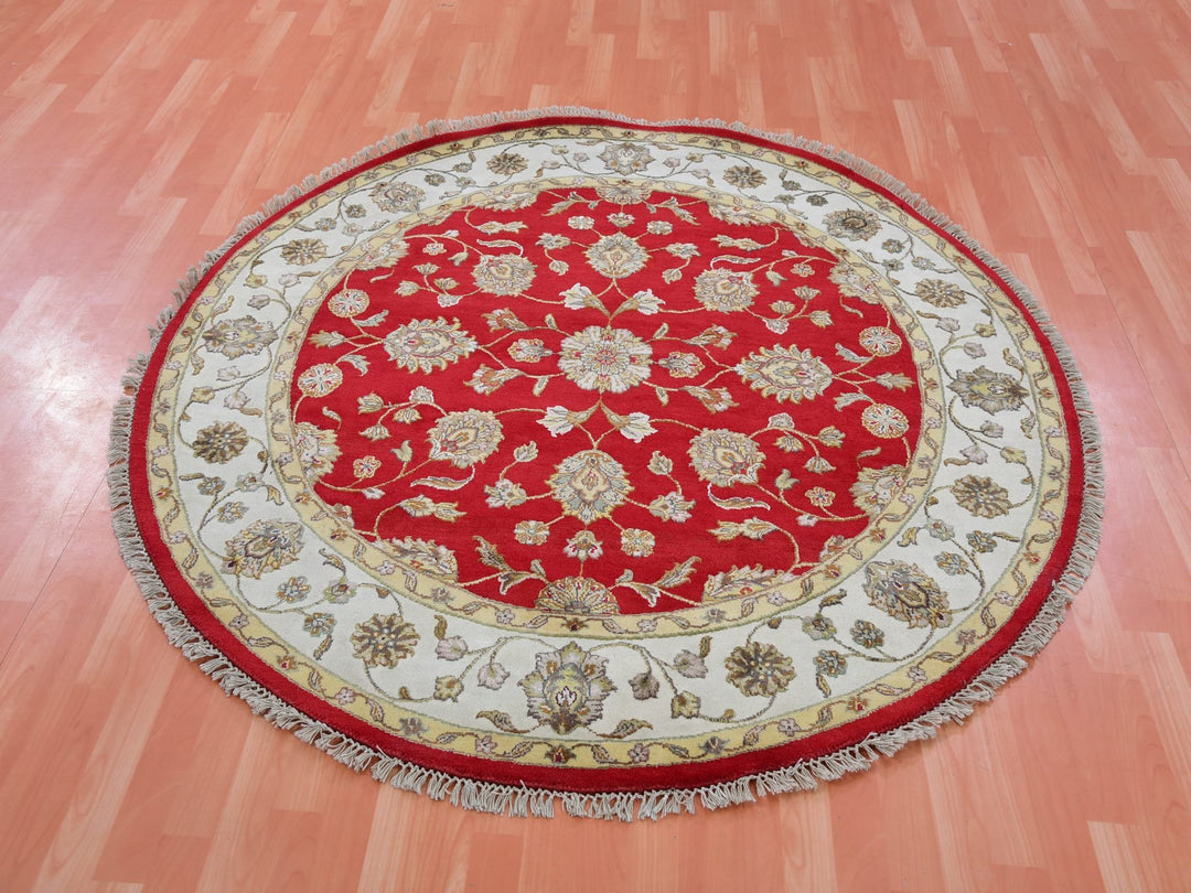 6'0" x 6'0" New Hand Knotted Red Wool Round Oriental Rug - MOA10275362