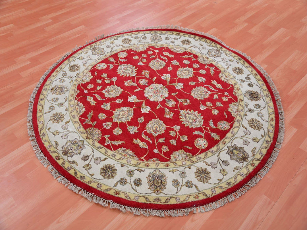 6'0" x 6'0" New Hand Knotted Red Wool Round Oriental Rug - MOA10275362