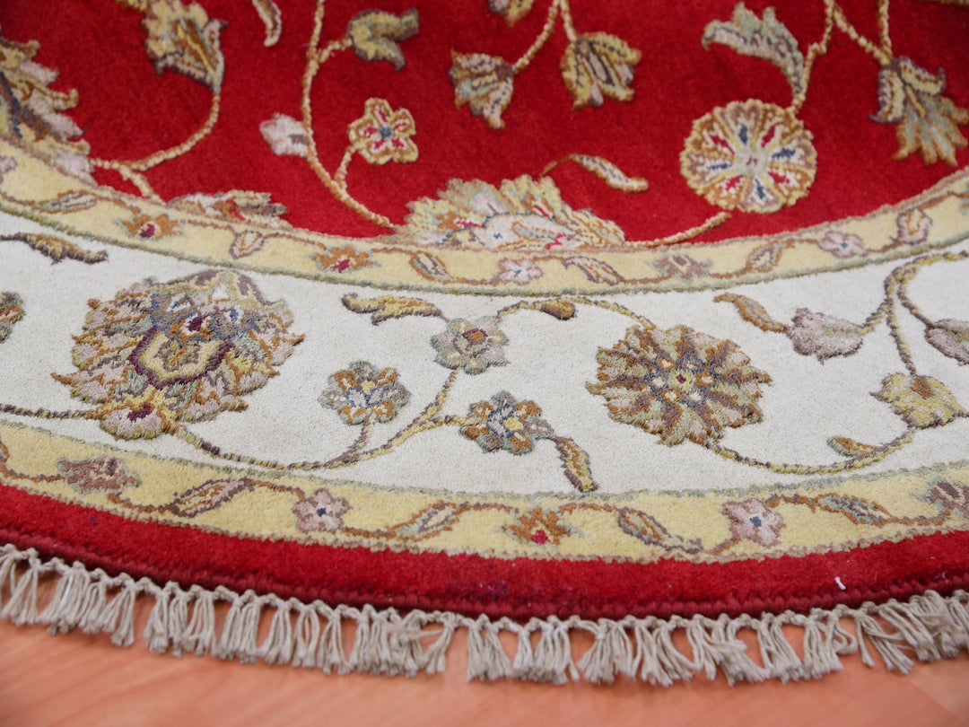 6'0" x 6'0" New Hand Knotted Red Wool Round Oriental Rug - MOA10275362