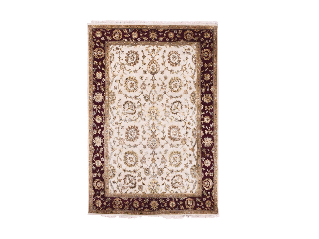 4'10" x 7'3" New Hand Knotted Ivory Wool Rectangle Oriental Rug - MOA10275363