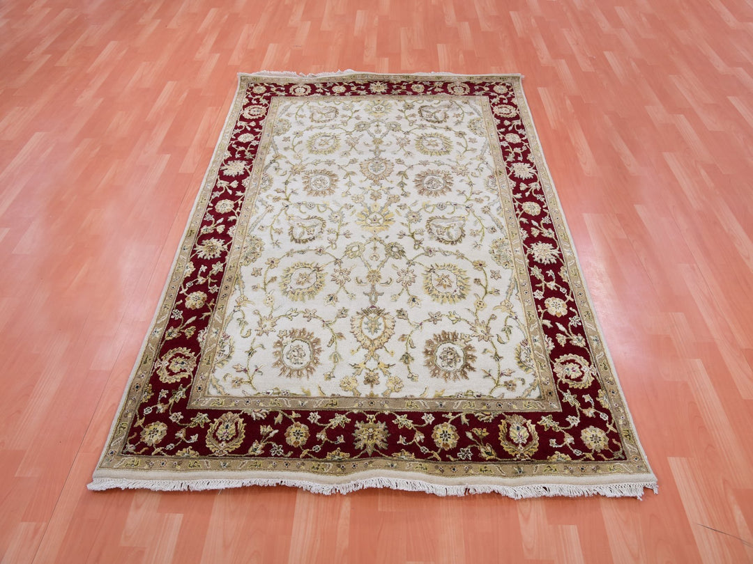 4'10" x 7'3" New Hand Knotted Ivory Wool Rectangle Oriental Rug - MOA10275363