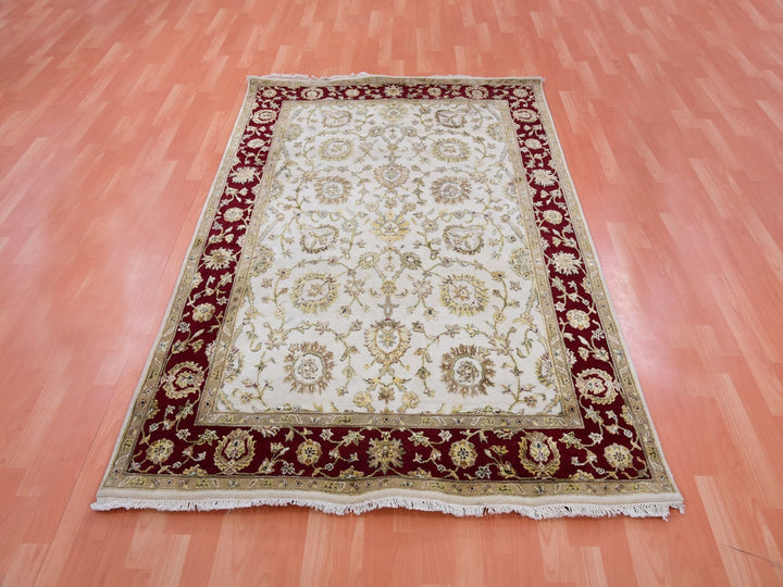 4'10" x 7'3" New Hand Knotted Ivory Wool Rectangle Oriental Rug - MOA10275363