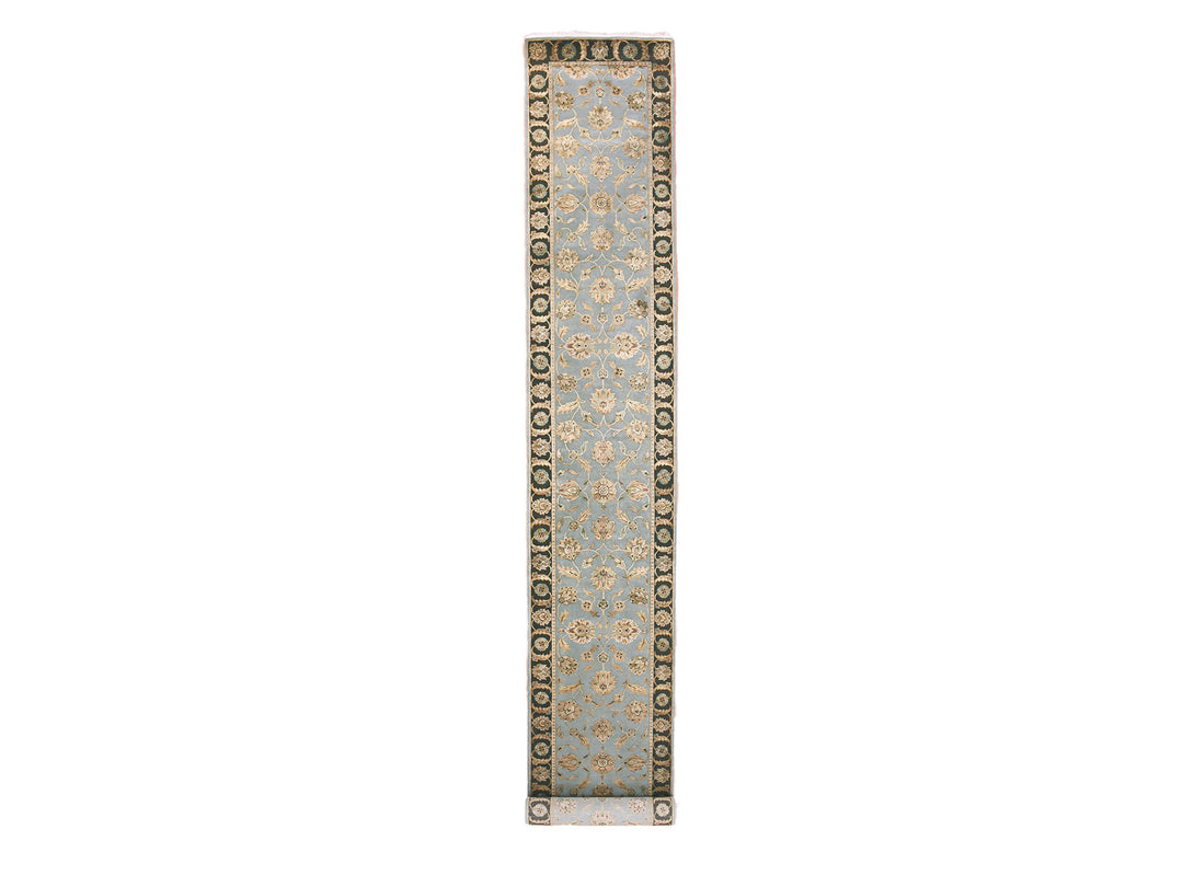 2'7" x 18'2" New Hand Knotted Grey Wool & Silk Runner Oriental Rug - MOA10275366