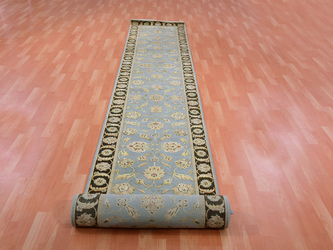 2'7" x 18'2" New Hand Knotted Grey Wool & Silk Runner Oriental Rug - MOA10275366