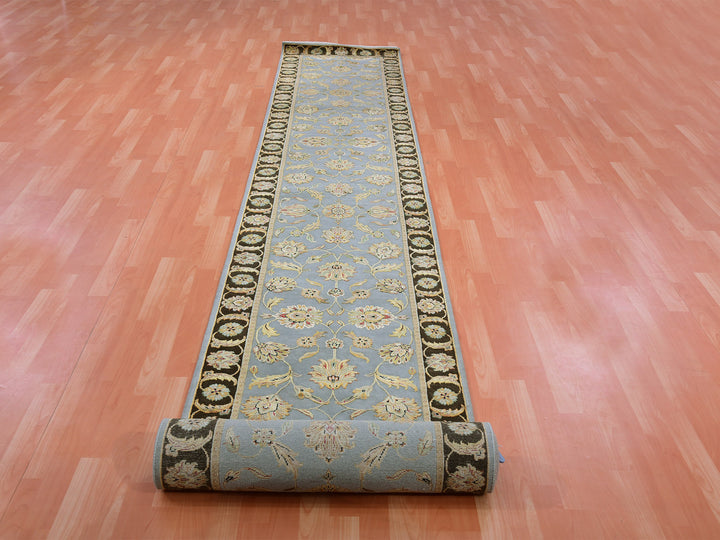 2'7" x 18'2" New Hand Knotted Grey Wool & Silk Runner Oriental Rug - MOA10275366