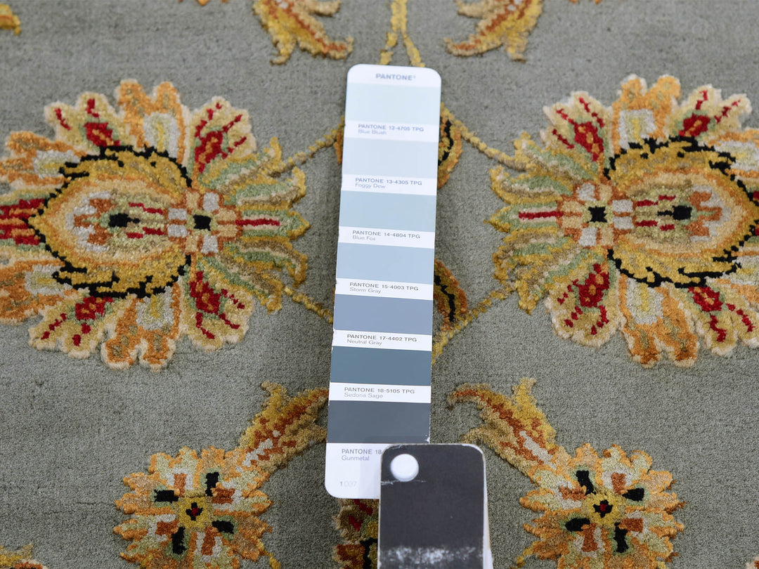 2'7" x 18'2" New Hand Knotted Grey Wool & Silk Runner Oriental Rug - MOA10275366