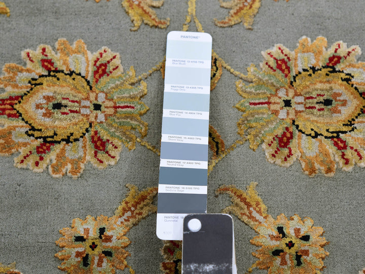 2'7" x 18'2" New Hand Knotted Grey Wool & Silk Runner Oriental Rug - MOA10275366