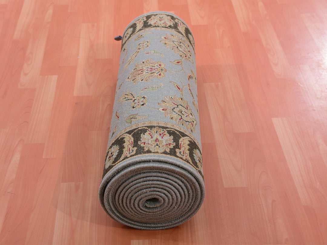 2'7" x 18'2" New Hand Knotted Grey Wool & Silk Runner Oriental Rug - MOA10275366
