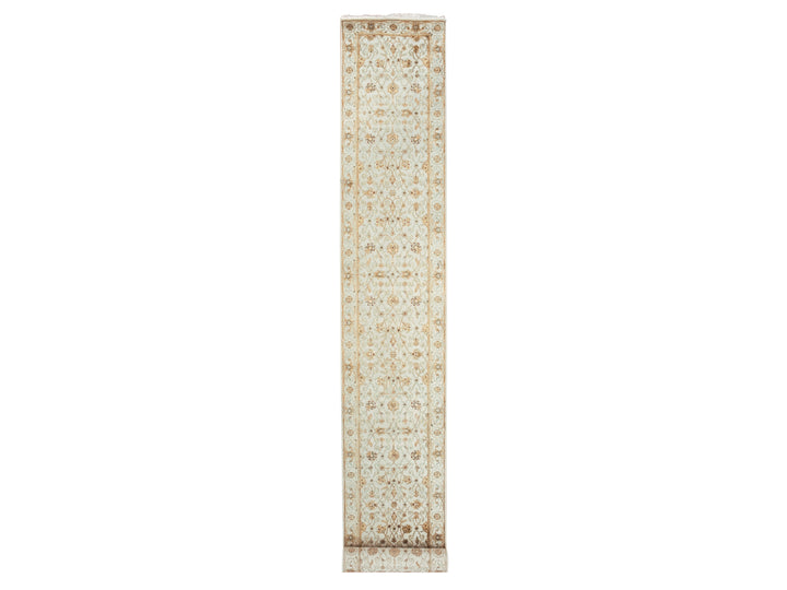 2'7" x 20'7" New Hand Knotted Ivory Wool & Silk Runner Oriental Rug - MOA10275367