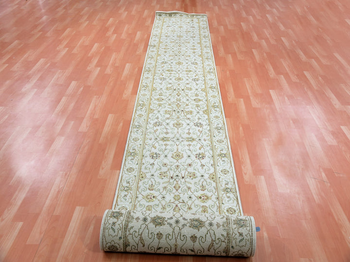2'7" x 20'7" New Hand Knotted Ivory Wool & Silk Runner Oriental Rug - MOA10275367