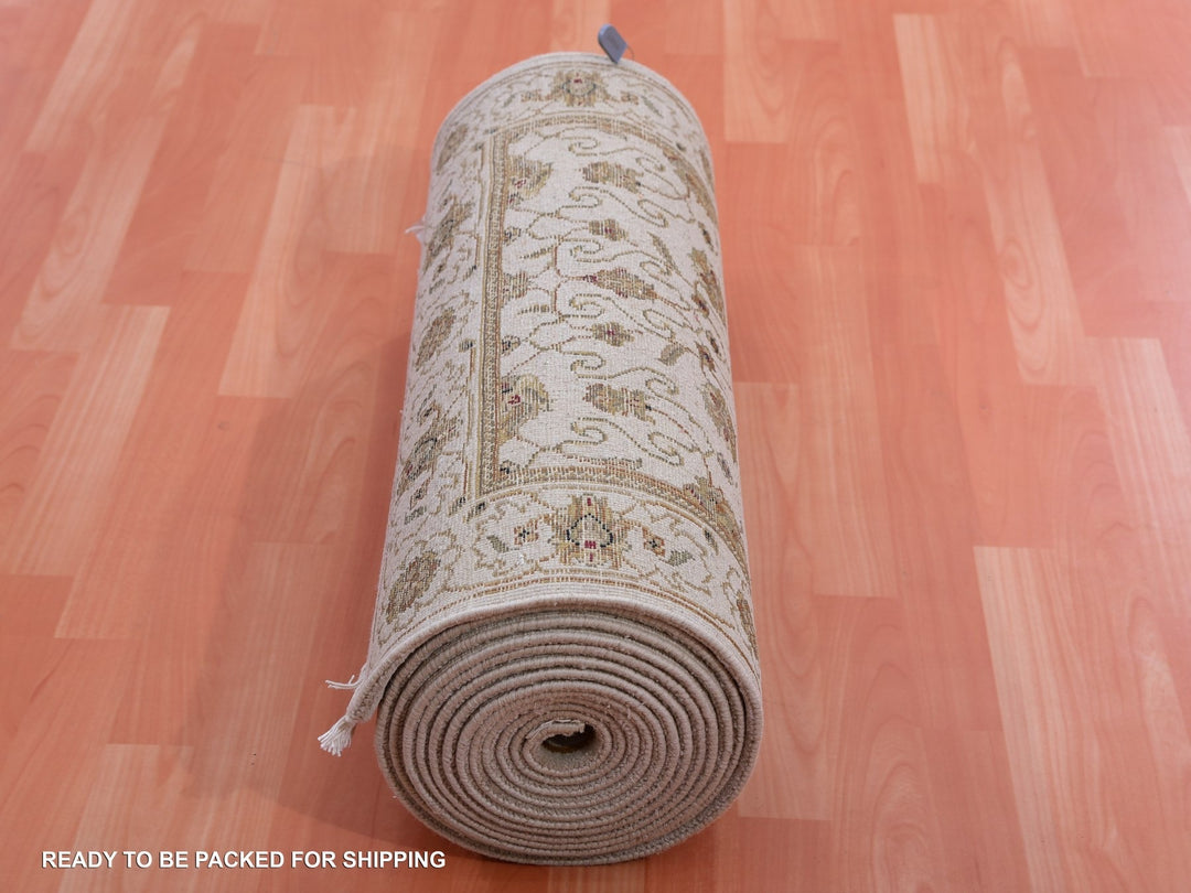 2'7" x 20'7" New Hand Knotted Ivory Wool & Silk Runner Oriental Rug - MOA10275367