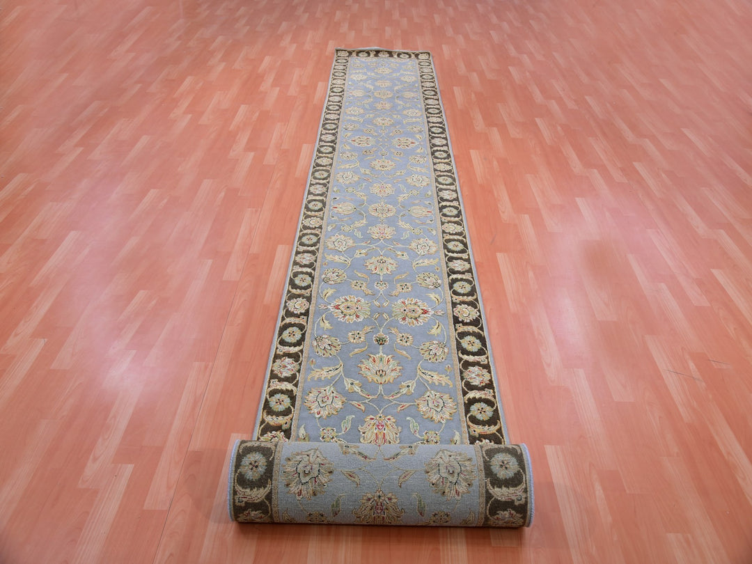 2'8" x 20'8" New Hand Knotted Grey Wool Runner Oriental Rug - MOA10275371