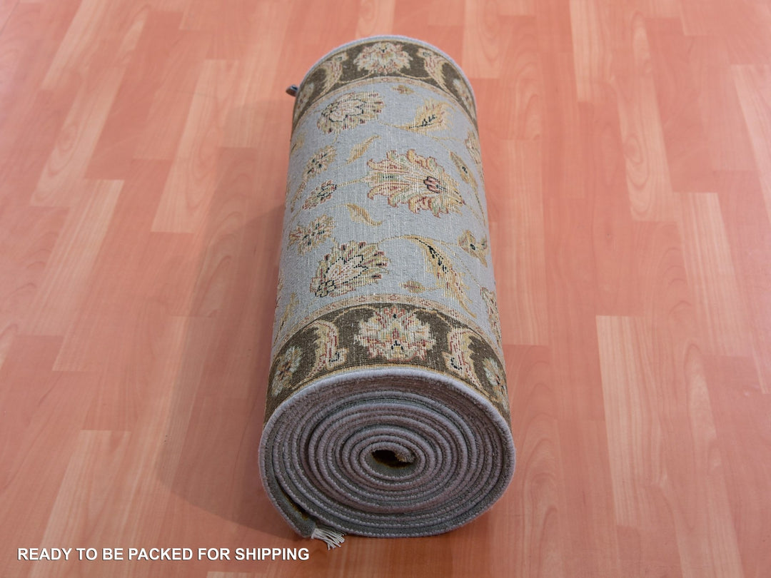2'8" x 20'8" New Hand Knotted Grey Wool Runner Oriental Rug - MOA10275371