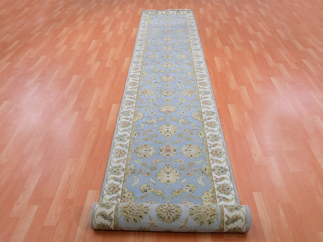 2'8" x 17'1" New Hand Knotted Blue Wool Runner Oriental Rug - MOA10275376