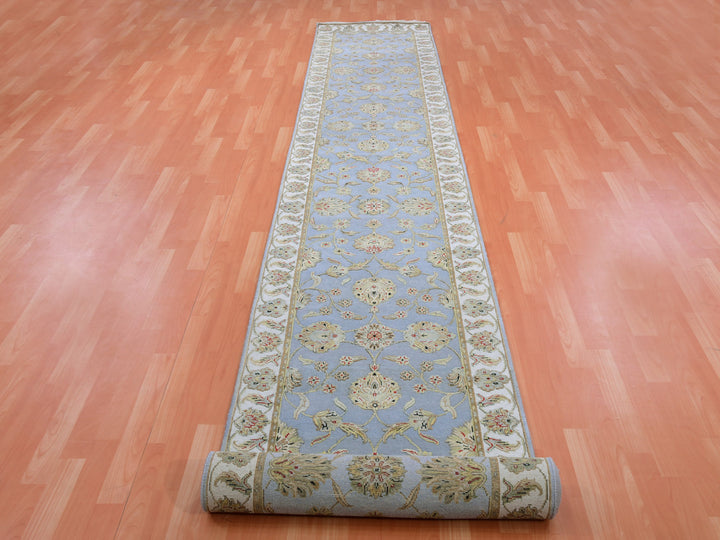 2'8" x 17'1" New Hand Knotted Blue Wool Runner Oriental Rug - MOA10275376