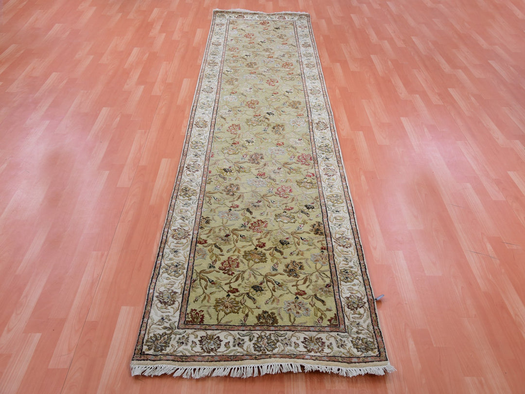 3'0" x 12'1" New Hand Knotted Green Wool Runner Oriental Rug - MOA10275379