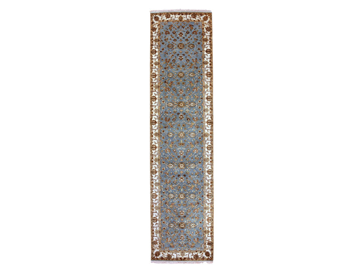 3'0" x 12'2" New Hand Knotted Blue Wool Runner Oriental Rug - MOA10275380