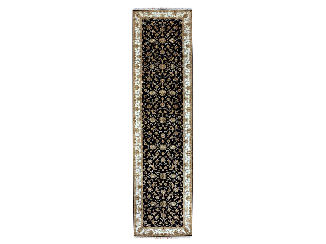 3'1" x 12'2" New Hand Knotted Black Wool Runner Oriental Rug - MOA10275381