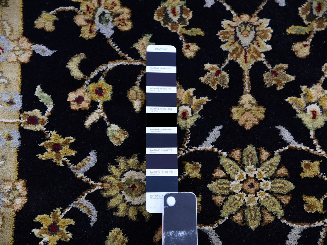 3'1" x 12'2" New Hand Knotted Black Wool Runner Oriental Rug - MOA10275381