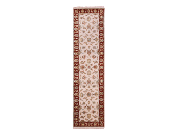 2'7" x 10'4" New Hand Knotted Ivory Wool Runner Oriental Rug - MOA10275382