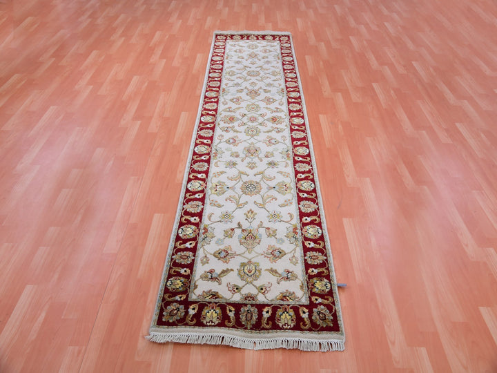 2'7" x 10'4" New Hand Knotted Ivory Wool Runner Oriental Rug - MOA10275382