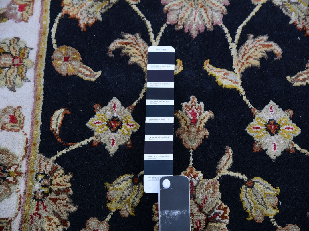 2'6" x 10'0" New Hand Knotted Black Wool & Silk Runner Oriental Rug - MOA10275383