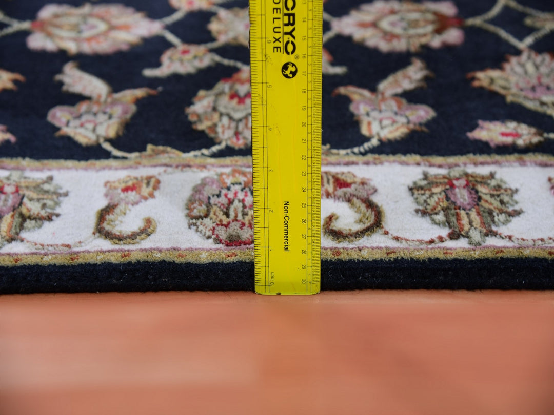 2'6" x 10'0" New Hand Knotted Black Wool & Silk Runner Oriental Rug - MOA10275383