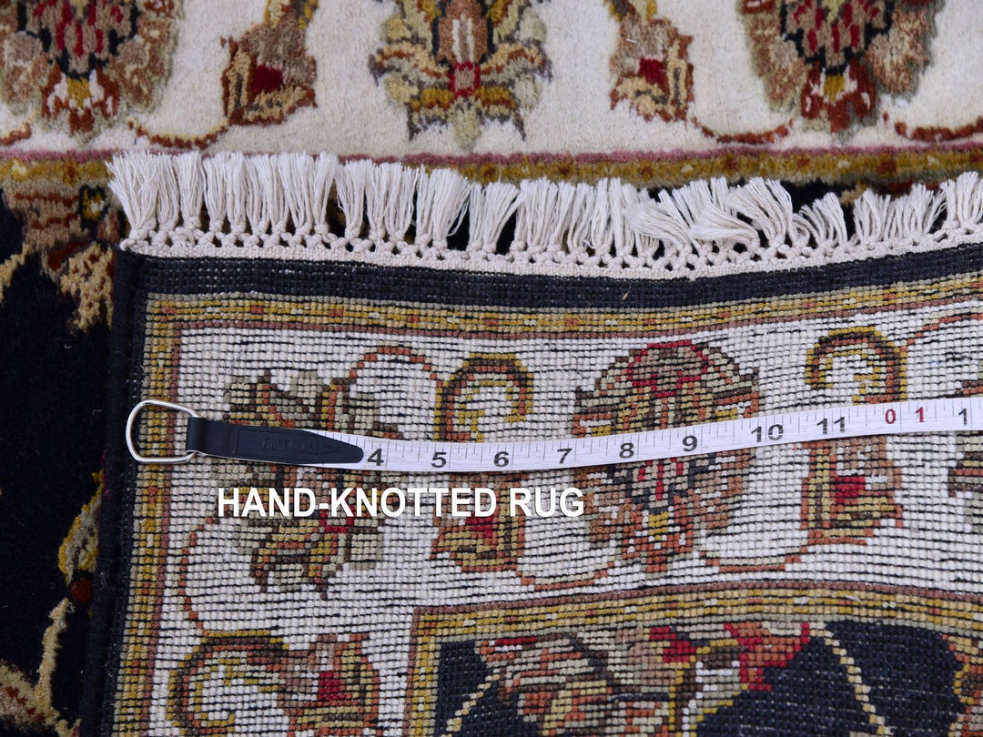 2'6" x 10'0" New Hand Knotted Black Wool & Silk Runner Oriental Rug - MOA10275383