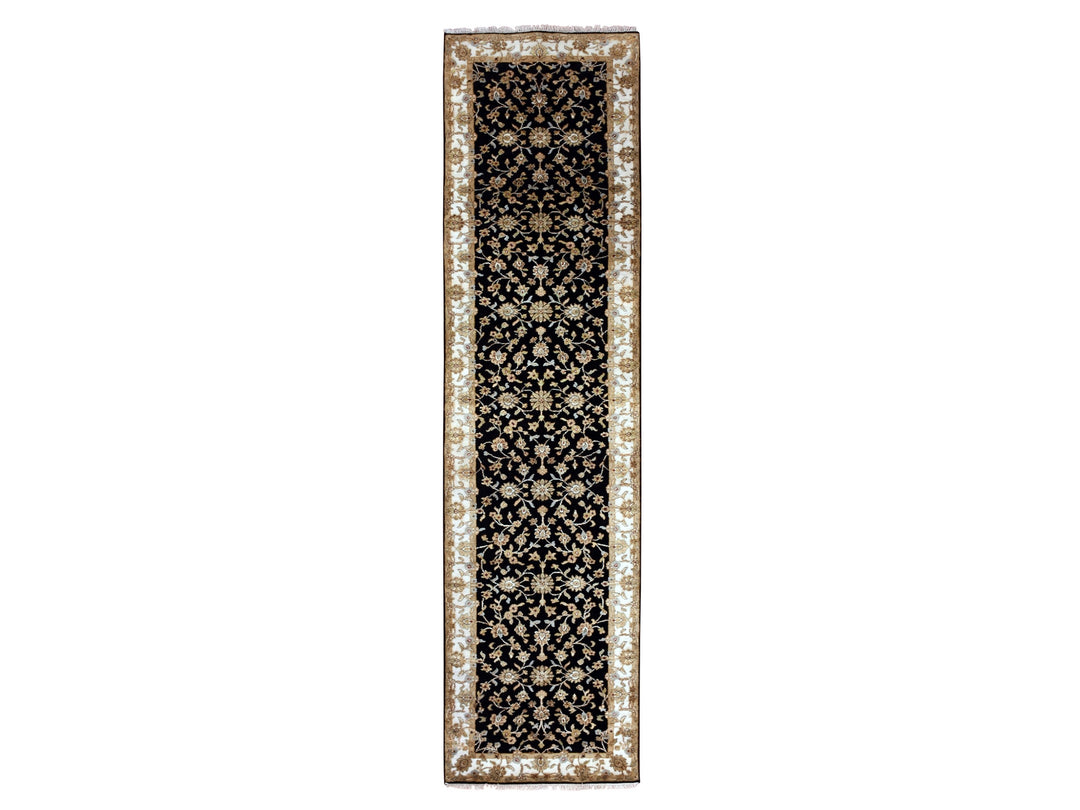 3'1" x 12'2" New Hand Knotted Black Wool Runner Oriental Rug - MOA10275384