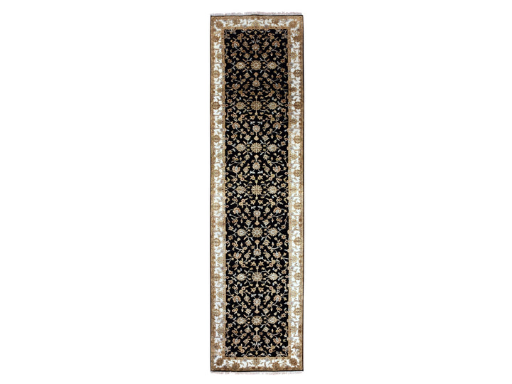 3'1" x 12'2" New Hand Knotted Black Wool Runner Oriental Rug - MOA10275384