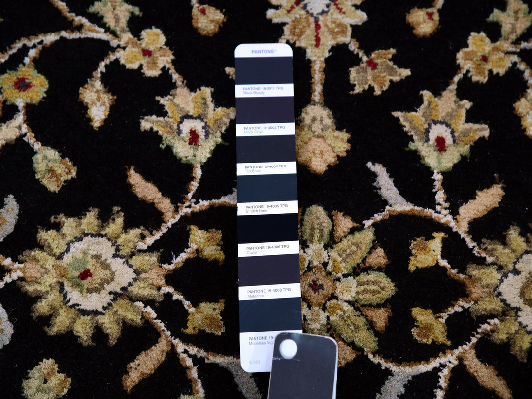 3'1" x 12'2" New Hand Knotted Black Wool Runner Oriental Rug - MOA10275384