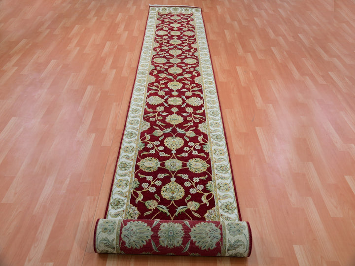 2'7" x 16'4" New Hand Knotted Red Wool & Silk Runner Oriental Rug - MOA10275385