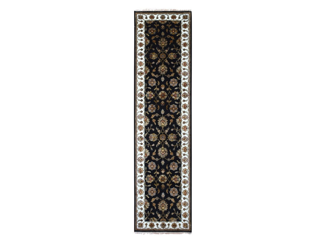 2'6" x 10'0" New Hand Knotted Black Wool Runner Oriental Rug - MOA10275386