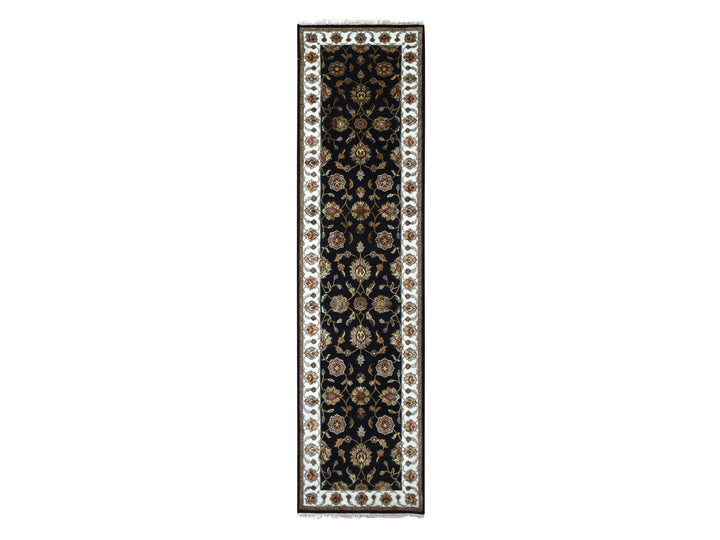2'6" x 10'0" New Hand Knotted Black Wool Runner Oriental Rug - MOA10275386