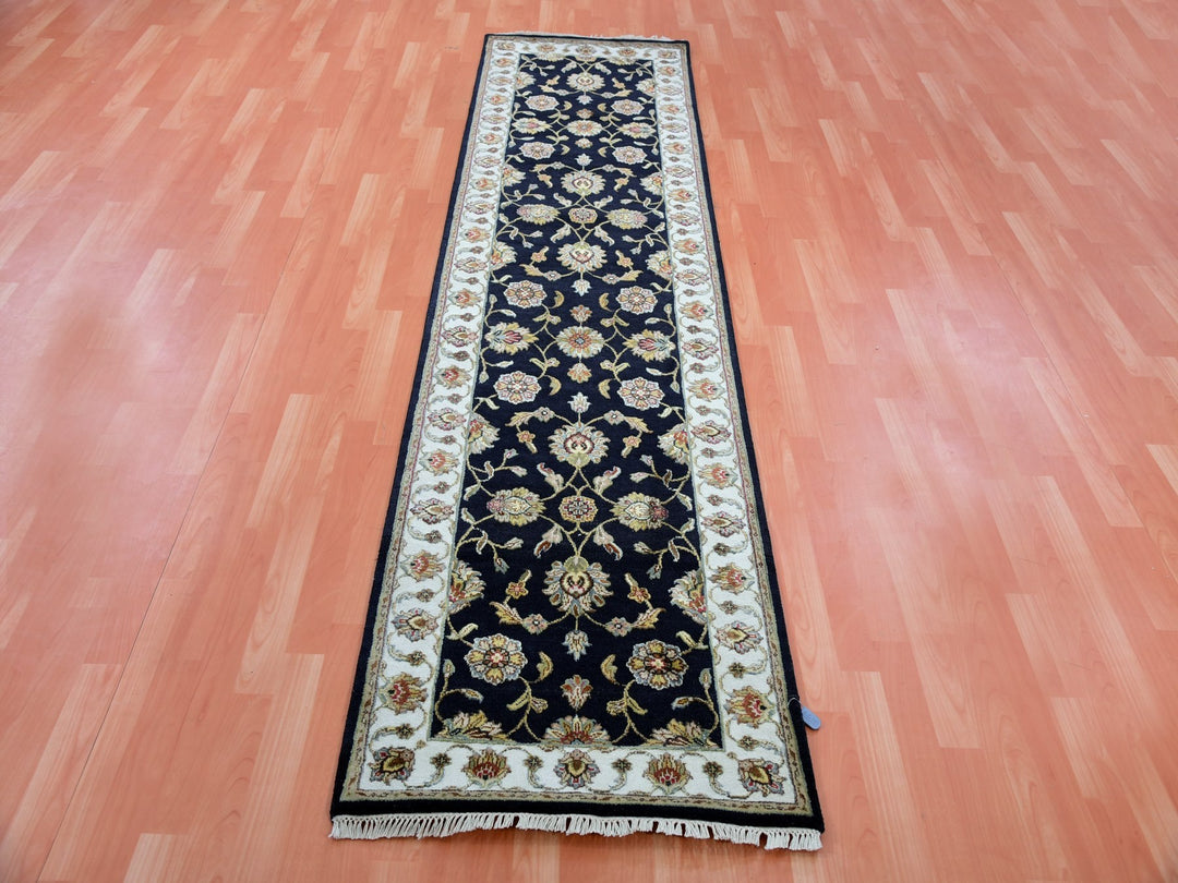 2'6" x 10'0" New Hand Knotted Black Wool Runner Oriental Rug - MOA10275386