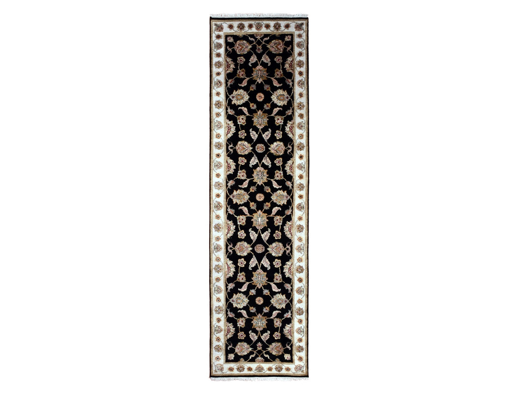 2'7" x 9'10" New Hand Knotted Black Wool & Silk Runner Oriental Rug - MOA10275388