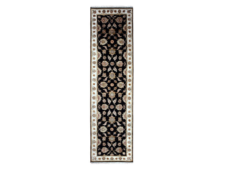 2'7" x 9'10" New Hand Knotted Black Wool & Silk Runner Oriental Rug - MOA10275388