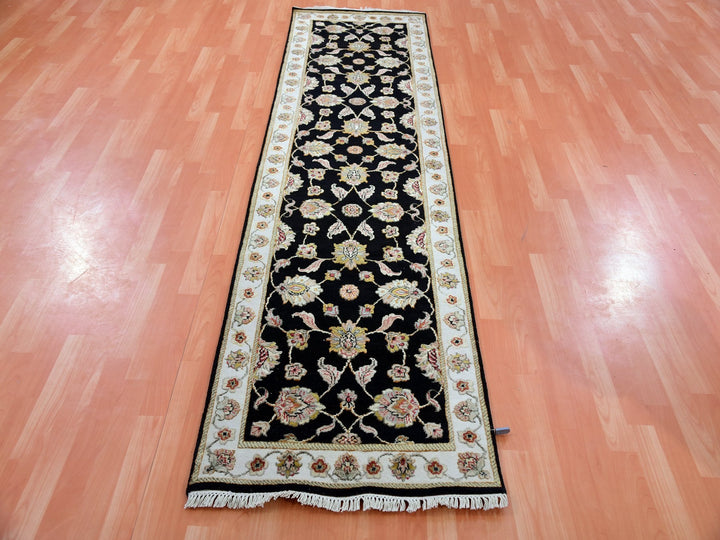 2'7" x 9'10" New Hand Knotted Black Wool & Silk Runner Oriental Rug - MOA10275388