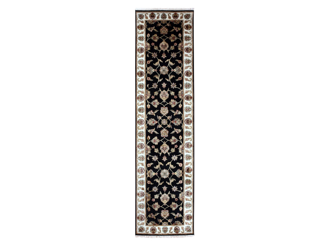 2'6" x 9'10" New Hand Knotted Black Wool Runner Oriental Rug - MOA10275389