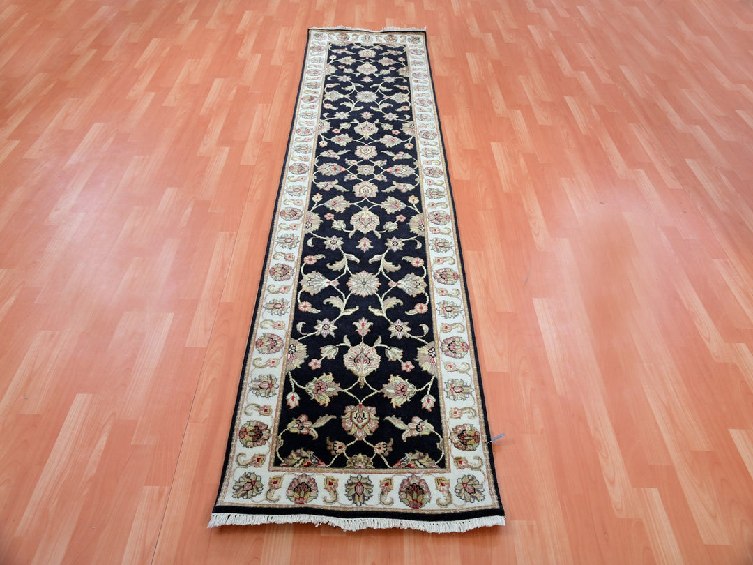 2'6" x 9'10" New Hand Knotted Black Wool Runner Oriental Rug - MOA10275389